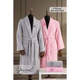 Güvenal NİL | 4 Parça Pamuklu Unisex Bornoz ve Havlu Seti | Bornoz | Erkek Bornoz | Kadın Bornoz | Havlu | Hediyelik | Sabahlık | Çeyiz