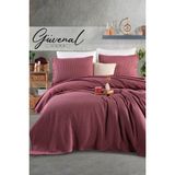 Güvenal Siena | %100 Pamuk Çift Kişilik 200X230 cm Düğme Detaylı Yastık Kılıf'lı Örgü Pike Takımı - Mürdüm