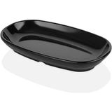 GuvenliPazar 12 Adet 19X11 cm Melamin Oval Kayık Kahvaltılık Mezelik Makinede Yıkanabilir Siyah Servis Tabağı
