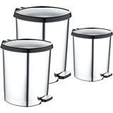 GuvenliPazar 3'lü Set Plastik Pedallı Çöp Kovası 6/11/20 Litre - Gümüş - 3 lt