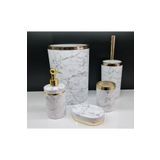 GuvenliPazar 5 Parça Akrilik Gold Çizgi Granit Desen Soft Banyo Takımı Yuvarlak Banyo Seti Mat Beyaz