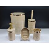 GuvenliPazar 5 Parça Akrilik Yuvarlak Banyo Seti Krem Mermer Gold Kromaj 5'li