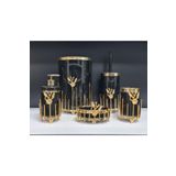 GuvenliPazar 5 Parça Akrilik Yuvarlak Banyo Seti Siyah Gold Kromaj Gold Japon Güllü