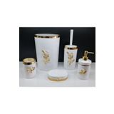 GuvenliPazar 5 Parça Yuvarlak Akrilik Banyo Seti Beyaz Gold Papatya Desen