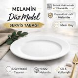 GuvenliPazar 6 Adet Melamin Çizgi Tatlı Servis Tabağı Makinede Yıkanabilir Dayanıklı Sunum Tabağı 19 cm - 6 adet çizgili - Beyaz