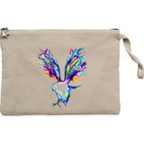 Güvercin Sulu Boya Krem Clutch Astarlı Cüzdan / El Çantası - 25x18cm
