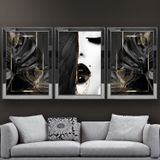 Güzel Kadın ve Tropikal Yapraklar Temalı Aynalı Çerçeveli 3 lü Kanvas Tablo Seti 150x70 cm SETS0238