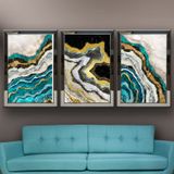 Güzel Mermer-2 Temalı Aynalı Çerçeveli 3 lü Kanvas Tablo Seti 150x70 cm SETS0257