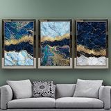 Güzel Mermer Temalı Aynalı Çerçeveli 3 lü Kanvas Tablo Seti 150x70 cm SETS0236