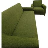 Güzelevim Tekstil Jakarlı Düz Desen Koltuk Takım Kılıfı 3+3+1+1 Elastikli Koltuk Örtüsü - 180 x 230 cm - Haki Yeşili