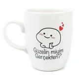 Güzelin Miyim Gerçekten? Krem Oval Kupa - Hediye Seramik Kupa
