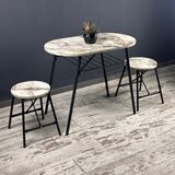 Güzelkan Madeni Eşya Masa Sandalye Takımı Beyaz Mermer Desen Oval Mutfak Masası Tabure Takımı Yemek Masası Balkon Masa Takımı 1240