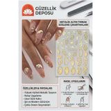 Güzellik Deposu Altın Çerçeveli İncili Çiçek Tırnak Sticker - Profesyonel Tırnak Süsleme Seti - Kendinden Yapışkanlı
