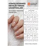 Güzellik Deposu Gümüş Metalik Nail Art Sticker - Düzensiz Şekilli ve Yıldızlı Tırnak Sticker