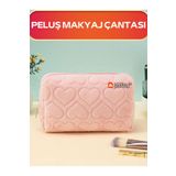 Güzellik Deposu Kalp Desenli Peluş Makyaj Çantası