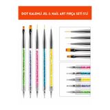 Güzellik Deposu Tırnak Desen Fırçası + Dot Kalemi 5li |Kalıcı Oje, Jel Fırça Seti Protez Tırnak Nail Art Fırça Seti