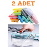 GÜZELYÜZ AVM 2 Adet Pratik 12 Bölmeli Bas Parmak Silikon Buz Kalıbı Kapaklı Yapışmaz Bas Çıkar Buzluk