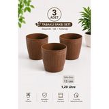 Güzelyüz Avm 3 Adet Ahşap Desen Saksı | Tabaklı Saksı Seti 1,20 Litre Kahverengi 130X130MM No:0