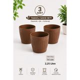 Güzelyüz Avm 3 Adet Ahşap Desen Saksı | Tabaklı Saksı Seti 2,25 Litre Kahverengi 160X140MM No:1