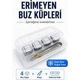 Güzelyüz Avm 4 Adet Paslanmaz Çelik Buz Kalıbı + Maşalı Viski Soğutma Taşı Sulandırmayan Yeniden Kullanılabilir Buzluk - Gümüş - 100 ml