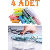 GÜZELYÜZ AVM 4 Adet Pratik 12 Bölmeli Bas Parmak Silikon Buz Kalıbı Kapaklı Yapışmaz Bas Çıkar Buzluk