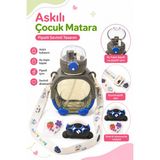 Güzelyüz Avm Mavi Renk Askılı Pipetli Çocuk Matarası Aç-Kapa Kapaklı Ayarlanabilir Askılı Sevimli Aksesuarlı Suluk Su Şişesi