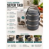Güzelyüz Avm Modern Sefer Tası Beslenme Kabı 3 Katlı Çelik Beslenme Kabı - Gri