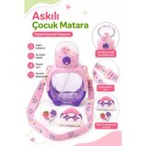 Güzelyüz Avm Mor Renk Askılı Pipetli Çocuk Matarası Aç-Kapa Kapaklı Ayarlanabilir Askılı Sevimli Aksesuarlı Suluk Su Şişesi