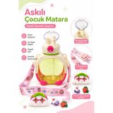 Güzelyüz Avm Pembe Renk Askılı Pipetli Çocuk Matarası Aç-Kapa Kapaklı Ayarlanabilir Askılı Sevimli Aksesuarlı Suluk Su Şişesi