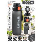Güzelyüz Avm Sport Matara Kilitli Kapak 1000 ml Suluk Kapaklı Su Şişesi Öğrenci Okul Spor Matarası - Siyah - 1 Adet