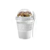 GÜZELYÜZ AVM Take'n Go Pratik Yoğurt Kabı Beyaz | Taşınabilir Kaşıklı Müsli Atıştırmalık Dondurma Kabı 600ml