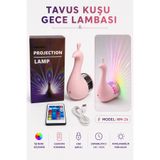 GÜZELYÜZ AVM Tavus Kuşu Gece Lambası Projeksiyonlu Led Lamba 12 Renk Uzaktan Kumandalı USB Şarjlı Pembe NM-26