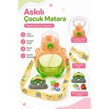 Güzelyüz Avm Yeşil Renk Askılı Pipetli Çocuk Matarası Aç-Kapa Kapaklı Ayarlanabilir Askılı Sevimli Aksesuarlı Suluk Su Şişesi