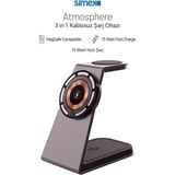 GVA Simex 15W 3in1 Hızlı Manyetik Masaüstü Metal Magsafe Kablosuz Şarj Standı Telefon Tutucu Simex Atmosphere - 000-Siyah