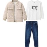 Gvn Kids Erkek Çocuk 3’lü Kombin Takım (Mont + Sweatshirt + Jean Pantolon) - 9 Yaş - 02S-Bej