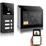 Gvs - Ip Görüntülü Kapı İnterkom Sistemi 3 Aile Evi, Kapı Açıcı, Hd Kamera, 3X 7 İnç Monitör Ve Uygulama - Kamera Ve İnterkomlu Akıllı Görüntülü Kapı Zili (Avs1291a)