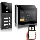 Gvs - Ip Görüntülü Kapı İnterkom Sistemi 3 Aile Evi, Kapı Açıcı, Hd Kamera, 3X 7 İnç Monitör Ve Uygulama - Kamera Ve İnterkomlu Akıllı Görüntülü Kapı Zili (Avs1291u)