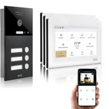 Gvs - Ip Görüntülü Kapı İnterkom Sistemi 3 Aile Evi, Kapı Açıcı, Hd Kamera, 3X 7 İnç Monitör Ve Uygulama - Kamera Ve İnterkomlu Akıllı Görüntülü Kapı Zili (Avs1370u)
