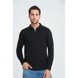 GW Mubende Erkek Yumuşak Dokulu Slim Fit Polo Yaka Fermuarlı Triko Kazak - 001-Siyah