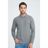 GW Mubende Erkek Yumuşak Dokulu Slim Fit Polo Yaka Fermuarlı Triko Kazak - 00E-Gri