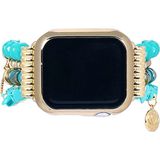 Gwelry Riviera Stretchy 38/41 mm Apple Watch Uyumlu Kadın Akıllı Saat Kordon - Turkuaz - Altın - XS