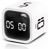 GWORKE GT-1 Pomodoro Zamanlayıcı Küp, Flip Timer, Öğrenci Kronometresi & Ders Çalışma Saati, 5/10/30/60 dk + Özel Geri Sayım, USB-C Şarjlı, Sessiz/Titreşimli Alarm, Mutfak/Ofis - Beyaz