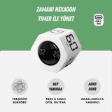 GWORKE GT-2 Hexagon Zamanlayıcı, Flip Timer, Öğrenci Ders Çalışma Saati, Sınav Kronometresi, Mutfak (Beyaz)