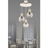 GYK LİGHT Berru 3lü Tepsi Beyaza Gold Füme Glop Camlı Lüks Salon Avizesi