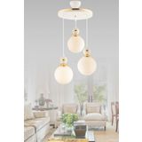 GYK LİGHT Berru 3lü Tepsi Beyaza Gold Glop Camlı Lüks Salon Avizesi