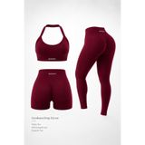 gymhams Drop Kadın 3’LÜ Seamless Spor Takım(Halter Yaka Pedli Bra - Büzgülü Push Up Tayt- Mini Şort)