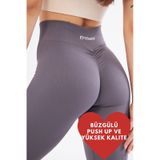 Gymhams Kalçası Büzgülü Fitilli Ekstra Push Up Yüksek Bel Esnek Tayt fume