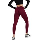 GYMHAMS Yüksek Bel Kalça Şekillendirici Spor Tayt, Push Up Etkili, Büzgülü Tasarım, Bordo (Bordo, L)
