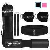 Gymletics 7 paket halter squat pedi, standart set için, kalça itme için halter pedi, 2 spor salonu ayak bileği kayışı, kalça egzersiz bandı, 2 çömelme pedi, güvenlik kayışı ve taşıma çantası