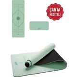 Gymo Hizalamalı 6mm TPE Yoga Matı Pilates Minderi Diz Dirsek Koruyucu Matlı Set Açık Yeşil